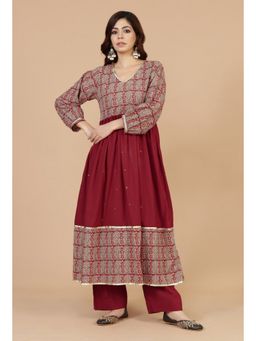 Tjori - Baagh Block Print Flared Red Kurta