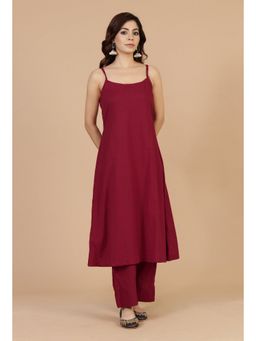 Tjori - Ruby Red Strappy A-Line Slip Red Kurta