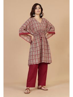 Tjori - Block Printed Kaftan Beige Kurta