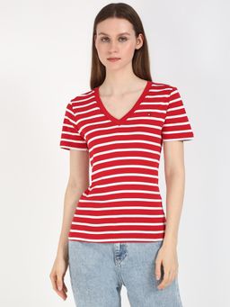 Tommy Hilfiger - Red Women Casual V-Neck T-Shirt