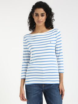 Tommy Hilfiger - Blue Women Casual Boat Neck T-Shirt