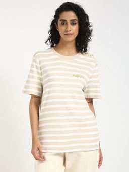 Tommy Hilfiger - Beige Women Casual Crew Neck T-Shirt