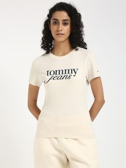 Tommy Hilfiger - Beige Women Casual Crew Neck T-Shirt
