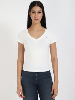 Tommy Hilfiger - White Women Casual V-Neck T-Shirt
