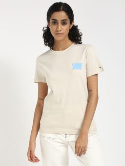 Tommy Hilfiger - Beige Women Casual Crew Neck T-Shirt