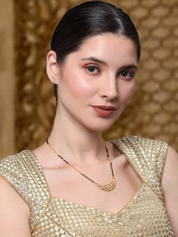 Yellow Chimes - Gold-Plated Black AD Stone-Studded and Beaded Mangalsutra