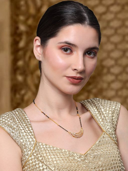 Yellow Chimes Gold-Plated Black AD Stone-Studded and Beaded Mangalsutra