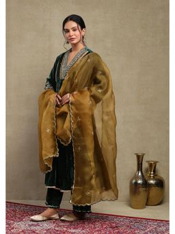 DOHR INDIA - Anam Forest Green Embroidered Kurta with Pant and Dupatta