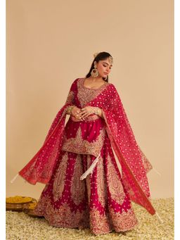 Sheetal Batra - Alina Dabka Zardozi Embroidered Silk Hotpink Kurta with Sharara and Dupatta