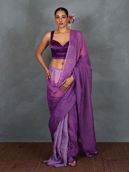 Chidiyaa - Embrace Glow Purple Handwoven Linen Saree with Unstitched Blouse - Tara