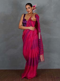 Chidiyaa - Samira Magneta Handwoven Linen Saree with Unstitched Blouse - Tara