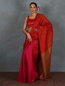 Chidiyaa - Glow On Red Handwoven Linen Saree with Unstitched Blouse - Tara