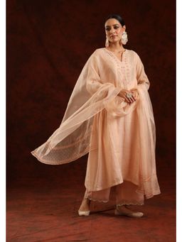 CHARU MAKKAR - Women Peach Tissue Kurta with Palazzo and Dupatta
