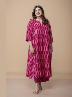 The Indian Ethnic Co. - Malika Pink Ikkat Cotton Kali Co-Ord Set