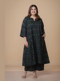 The Indian Ethnic Co. - Nyra Green Ikkat Cotton Co-Ord Set