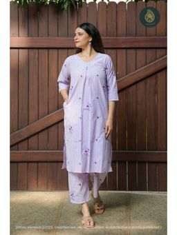 Ethnic Elements - Spring Stripe Cord Set - Embroidered Kurta And Pant Cotton Set