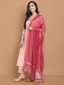 HAAVI BY PURAB - Women Peach Chanderi Silk Embroidered Kurta with Palazzo