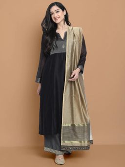 HAAVI BY PURAB - Women Black Chanderi Silk Embroidered Kurta with Palazzo