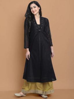 HAAVI BY PURAB - Women Black Chanderi Silk Embroidered Kurta with Palazzo