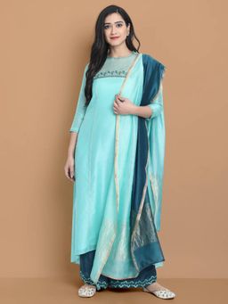 HAAVI BY PURAB - Women Pink Chanderi Silk Embroidered Kurta with Palazzo