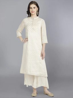 HAAVI BY PURAB - Women Ivory Jacquard Embroidered Kurta with Palazzo