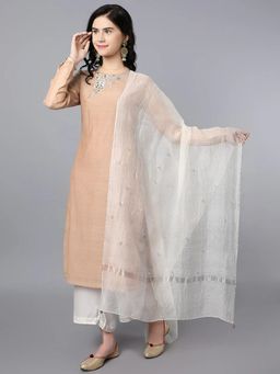 HAAVI BY PURAB - Women Beige Silk Embroidered Kurta with Pant