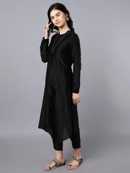 HAAVI BY PURAB - Women Black Silk Embroidered Kurta with Palazzo