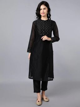 HAAVI BY PURAB - Women Black Chanderi Embroidered Kurta with Palazzo