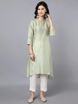 HAAVI BY PURAB - Women Yellow Chanderi Embroidered Kurta with Palazzo
