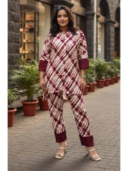 Ishnya - Women Maroon Printed Mandarin Collar Top With Pant