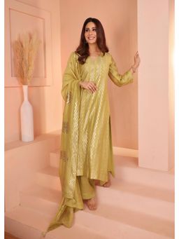 Karaj Jaipur - Women Green Chanderi Kurta with Pant and Dupatta