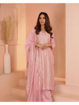 Karaj Jaipur - Women Pink Chanderi Kurta with Pant and Dupatta