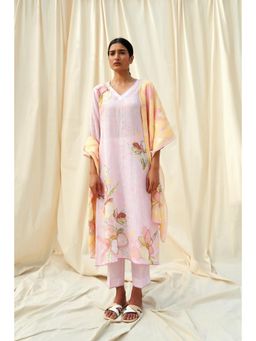 THREE-THREE - Women Pink Floral Printed Kurta With Pant and Dupatta