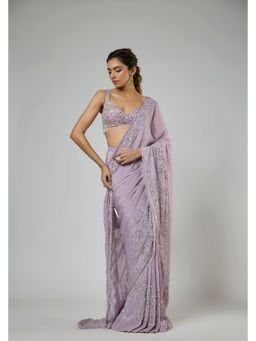 Masumi Mewawalla - Women Purple Crepe Pre-draped Saree with Stitched Blouse