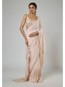 Masumi Mewawalla - Women Peach Crepe Pre-draped Saree with Stitched Blouse