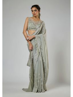 Masumi Mewawalla - Women Green Crepe Pre-draped Saree with Stitched Blouse
