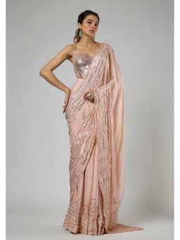 Masumi Mewawalla - Women Peach Crepe Pre-draped Saree with Stitched Blouse