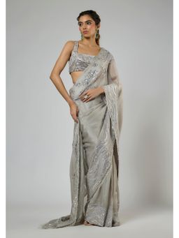 Masumi Mewawalla - Women Grey Silk Pre-draped Saree with Stitched Blouse