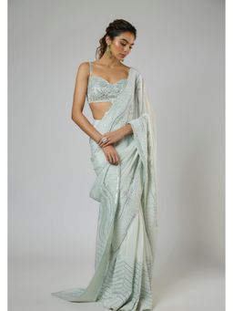 Masumi Mewawalla - Women Green Crepe Pre-draped Saree with Stitched Blouse