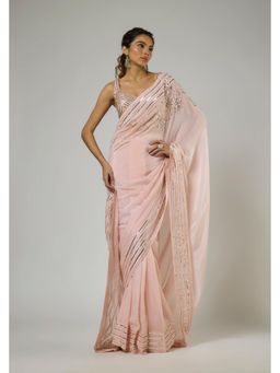 Masumi Mewawalla - Women Peach Satin Pre-draped Saree with Stitched Blouse