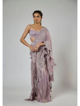 Masumi Mewawalla - Women Purple Tissue Pre-draped Saree with Stitched Blouse