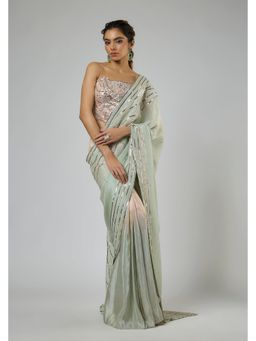 Masumi Mewawalla - Women Green Tissue Pre-draped Saree with Stitched Blouse