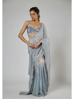 Masumi Mewawalla - Women Blue Tissue Pre-draped Saree with Stitched Blouse