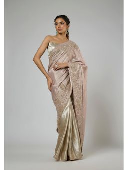 Masumi Mewawalla - Women Rose Gold Jacquard Pre-draped Saree with Stitched Blouse