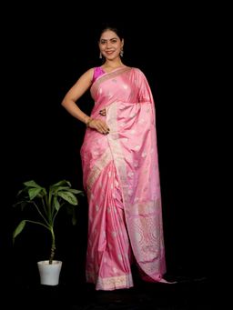 Isadora Life - Pink Woven Pre-draped Saree With Unstitched Blouse