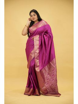 Isadora Life - Purple Woven Pre-draped Saree With Unstitched Blouse