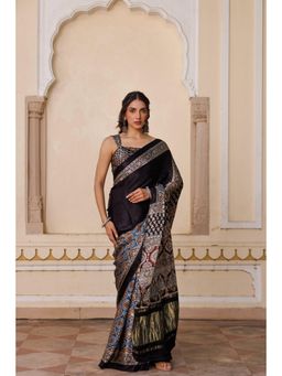 Geroo Jaipur - Women Black Silk Handloom Saree with Unstitched Blouse