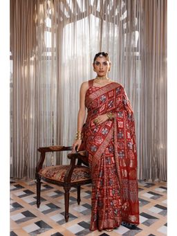 Geroo Jaipur - Women Maroon Silk Handloom Saree with Unstitched Blouse