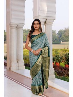Geroo Jaipur - Women Green Silk Handloom Saree with Unstitched Blouse