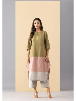 MARKKAH STUDIO - Chambray Multi-Color Keyhole Neck Colorblock Kurta with Palazzo